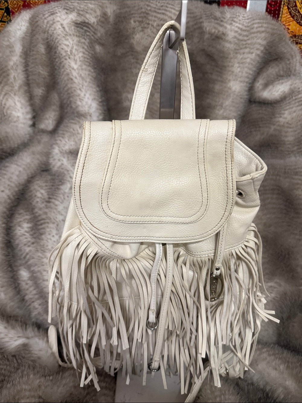 Fringe Leather Backpack - Cream By Carlos Santana
